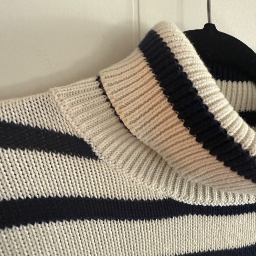 GAP Navy and Cream Striped Turtleneck Sweater - Picture 2 of 6